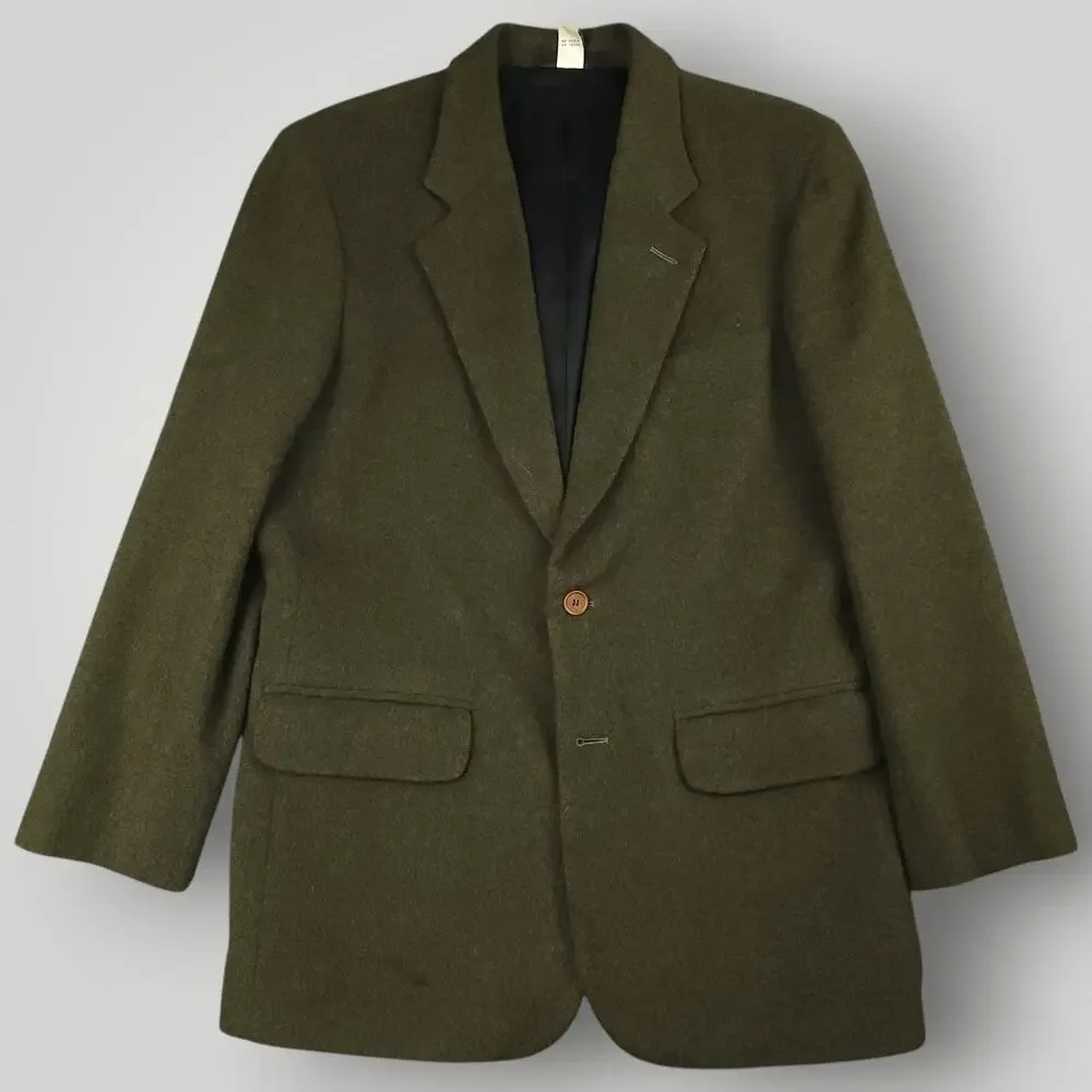 Vtg 90s Ivy Style Sack Jacket 38R Relaxed Fit Brushed Marled Wool Blend Green